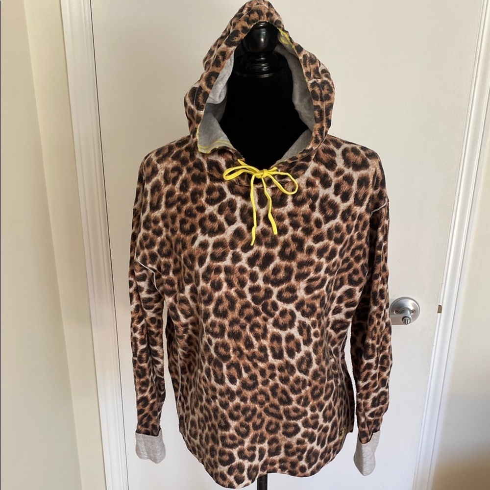 SMILEY Brown Leopard Print Hoodie with Yellow Drawstring Size 6